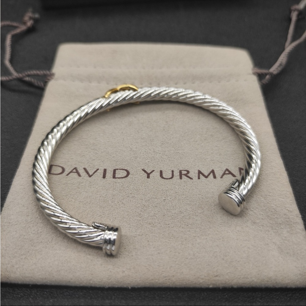 David Yurman Silver Cable Bracelet with Gold Accent 5mm - Picture 5 of 7